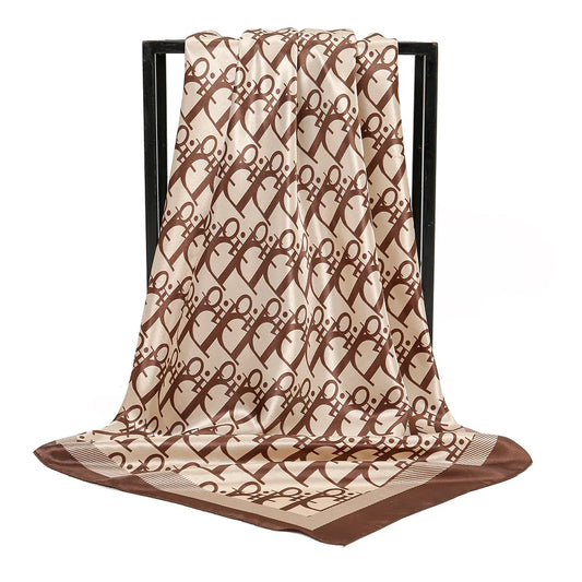 90cm Vintage Printed Silk Scarf for Women – Elegant Spring Hair Band, Shawl & Neckerchief